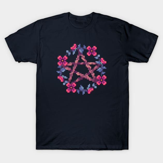 Floral Pentagram T-Shirt by Jarocat